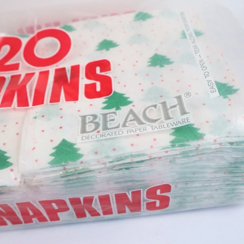 VTG Beach Christmas Trees Decorated Christmas Napkins NOS